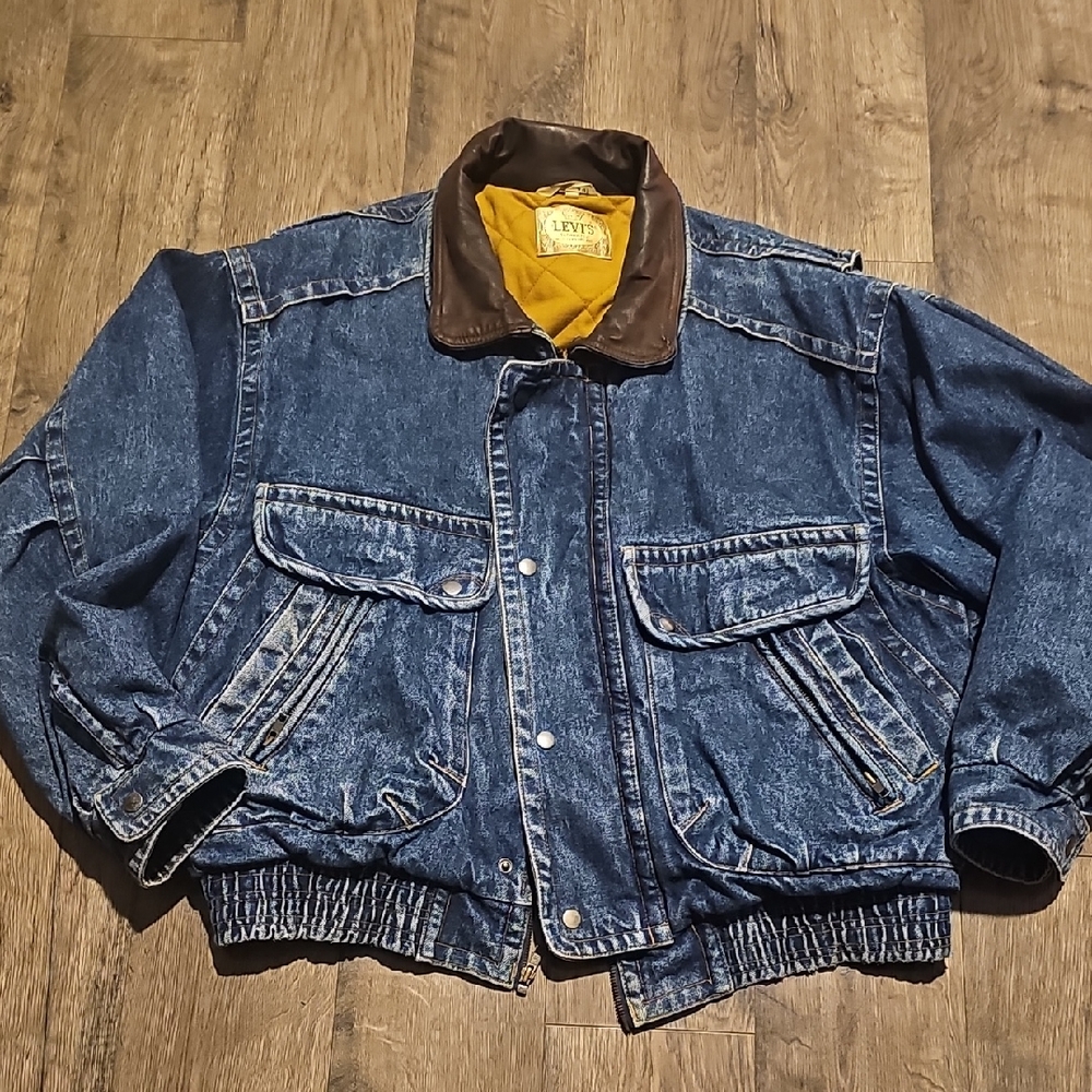 80s Levi's Bomber Jacket Leather Collar Westernwear Vintage Men Xlarge Retro